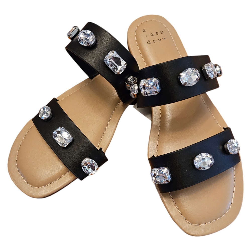 Black with Faux Diamond Sandals